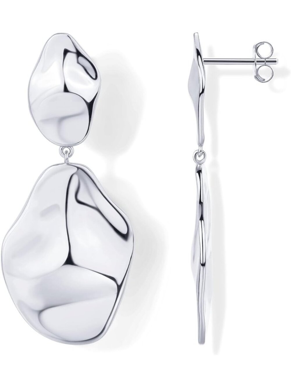 Women 925 Sterling Silver Plated Hammered Organic Statement Drop Dangle Earrings